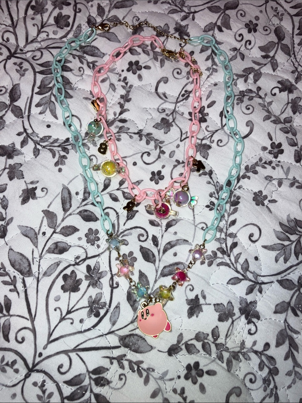 Hot Topic Pink & Mint Kirby Charm Layered Necklace